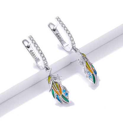 Feather Pendant Hoop Earrings