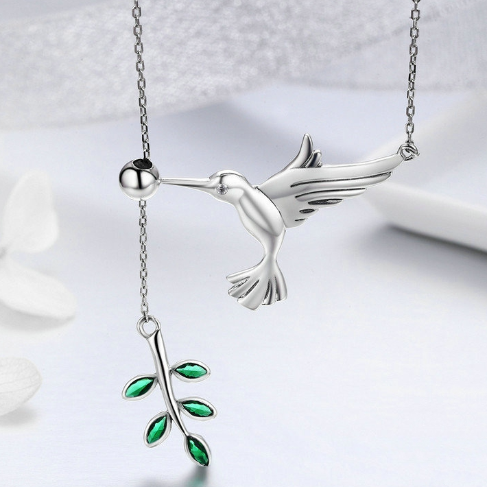 Hummingbird Necklace with Olive Branch