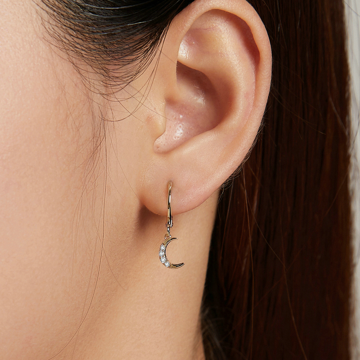 Moon and Star Pendant Hoop Earrings