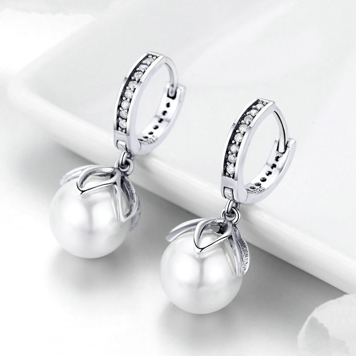 Pearl Pendant Hoop Earrings