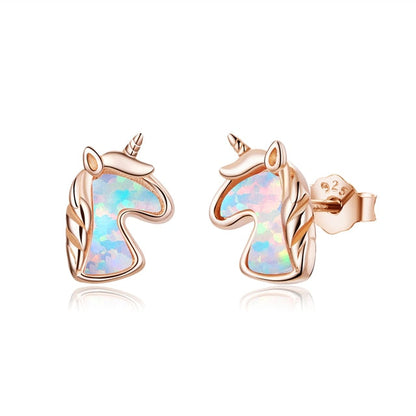 Unicorn Earrings with Opals